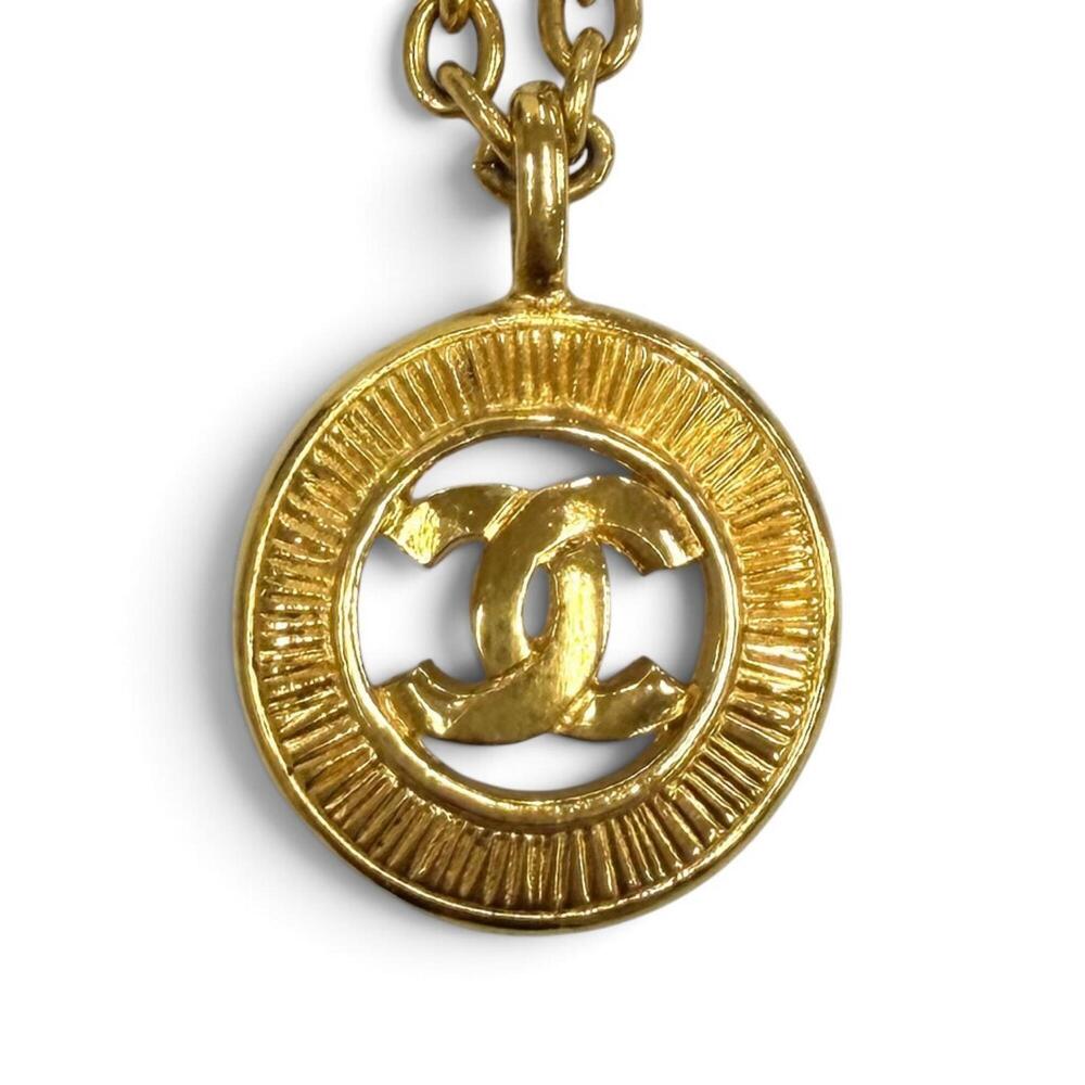 CHANEL Vintage Coco Mark Chain Necklace Pendant Accessory Gold Made in France...